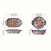 2pcs Bohemian Style Baking Tray, Vibrant Floral Pattern, Multipurpose Baking Dish, Suitable For Seafood Baking And Party Appetizers, Ideal Christmas Gift For Home Chefs - Multicolor - View 14