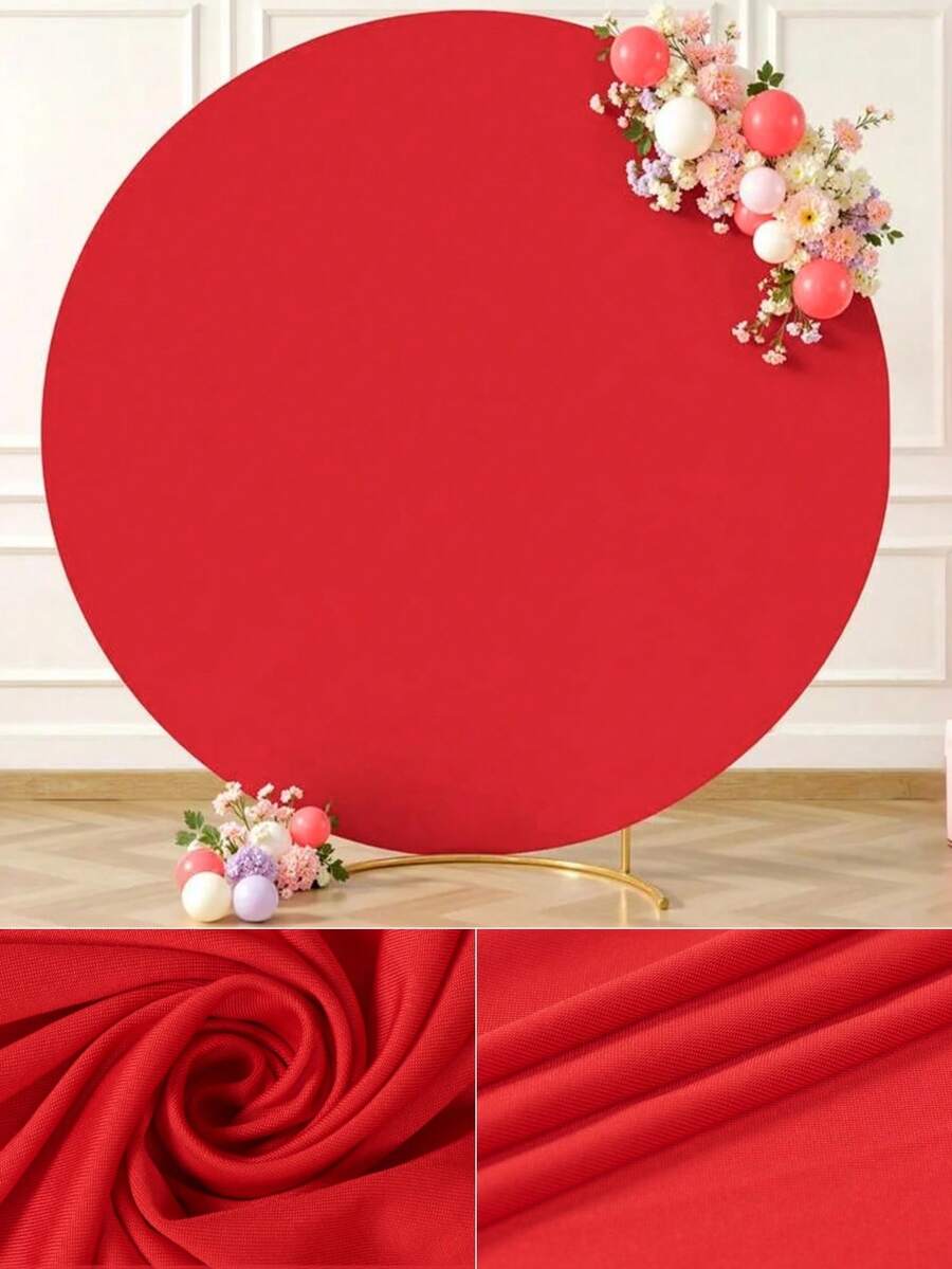 1件红色圆形拱形背景布，弹性面料，带松紧带，直径200/220厘米，圆形拱形罩，适用于婚礼、生日派对、房间装饰、红色圆形摄影背景，适配圆形支架，可用于婚礼、生日、家庭聚会摄影背景装饰、圣诞派对、新年派对、家居装饰、房间装饰。