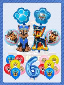 Paw Patrol Themed Party Balloons, Two Types Of Dog Aluminum Foil Balloons And Four Colors Of Dog Head Print Latex Balloons, 32-Inch Blue Digital Balloon Set, Party And Gathering, Wedding Decoration And Setting, Newborn Shower Decoration And Setting, Christmas Decoration Balloons - Blue - View 8