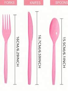 Zestaw 10-30 szt. różowych plastikowych naczyń stołowych, idealny na imprezy festiwalowe, Dzień Matki, wesela, urodziny i spotkania – modne noże, widelce i łyżki do ciasta – odpowiednie na formalne wydarzenia i do jadalni (wielokrotnego użytku)