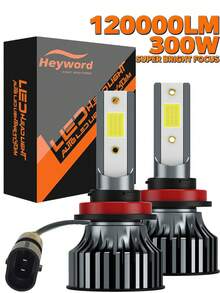 Heyword 2pcs LED Car Headlights 9005 9006 H13 H11 H7 H4 H1 High/Low Beam Combo, 75,000 Lumens, 800% Brightness Increase, 6500K White Light, CANBUS, Quiet Fan, High Brightness COB CSP Chip, Plug And Play