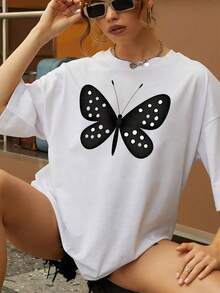 Camiseta gráfica de moda para hombre con estampado de mariposas de lunares, tela de algodón de alta calidad, cómoda de llevar, adecuada para ropa informal, diseño único para agregar brillo a su guardarropa, elección de regalo perfecta, tamaño extragrande. - Blanco - Ver 1