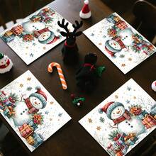 1 peça/4 peças/6 peças/100 peças de jogos americanos estampados com boneco de neve de Natal, jogos americanos com isolamento térmico, adequados para decoração de casa, jantares festivos, decoração de cozinha e festas, jogos americanos para festas, podem ser dados como presentes