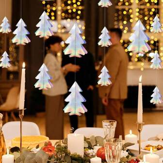 圣诞装饰花环 3D 闪光圣诞树纸彩带派对横幅 红白绿圣诞派对装饰，带树图案，可重复使用的圣诞天花板悬挂装饰 圣诞家居装饰 圣诞礼物 圣诞装饰