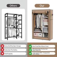 Portable Closet, Clothes Storage Organizer With 6 Shelves, Clothes Hanging Rail, Non-Woven Fabric Closet, Clothing Racks For Hanging Clothes,Portable Wardrobe With 6 Shelves & 1 Hanging Rod, 4 Side Pockets  For Bedroom ﻿ - Màu nâu - Xem 8