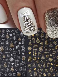 2 Peças de Adesivos de Arte de Unhas com Estampagem a Quente de Natal e Inverno - Elementos de Natal com Estampagem a Quente de Flocos de Neve, Árvores de Natal, Papai Noel, Biscoitos de Gengibre, Estrelas, Design de Arte do Amor, Adequado para Uso Diário, Casamento, Feriados de Mulheres, Adesivos de Unha Autoadesivos Descartáveis, Estilo Simples e Luxuoso, Adesivos de Decoração de Unhas Fáceis de Colar