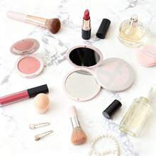 Oglindă pătrată Armani Gold, calitate superioară, logo mare, portabilă, retuș machiaj, utilizare zilnică