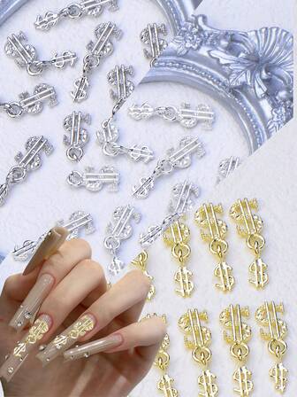 Alloy Nail Art Accessories, 10/50 Pieces, Gold, Silver, Gray, Elegant Nail Dangles, Nail Decorations, Beauty Accessories, DIY Decorations, Unisex, Suitable For Home Use. These Nail Dangles Can Perfectly Present Various Styles, Whether Sweet And Cute, Fashion-Forward, Or Simple And Grand.