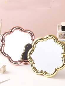 1pc Electroplated Flower Rose Makeup Mirror, Adjustable Tabletop Vanity Mirror For Students, Portable Folding Pocket Mirror For Travel,Cheap,Stocking Stuffers,Makeup,Makeup Tools,Cheap Stuff,Gifts,Gifts For Women,Christmas Gifts