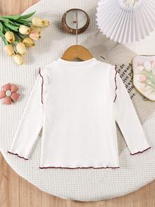 Girls' Autumn/Winter Fashion Solid Color Contrast Frill Trim High Neck Long Sleeve T-Shirt - White - View 2