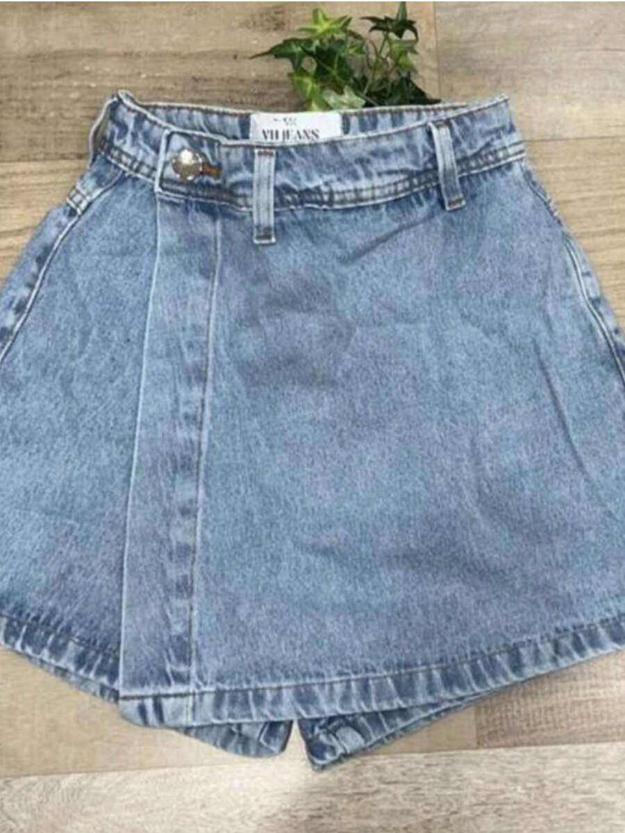 Women's Simple Casual Jeans Button Zipper Pocket Beach Shorts Skirt - Rửa trung bình - Xem 1