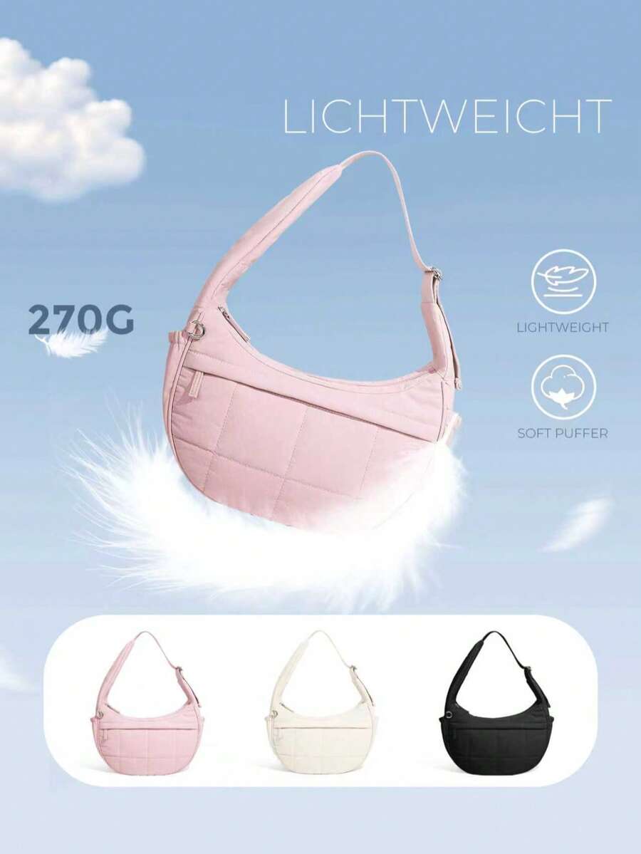 Nylon Shoulder Bag For Women, Large Quilted Crescent Bag, Triple Zip Pocket Small Puffer Bag For Travel / Fitness, Fashion Lightweight Tote Bag Traveling Hiking Casual Daypack Unisex - Multicolor - View 1