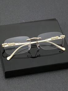 Herren rechteckige randlose Premium-Metall-Brille mit transparenten Gläsern, modische Brille mit klaren Gläsern, geeignet für tägliche Lässig, luxuriöse soziale Anlässe, Mode-Straßenfotografie und Büroarbeit - Gold - Übersicht 2