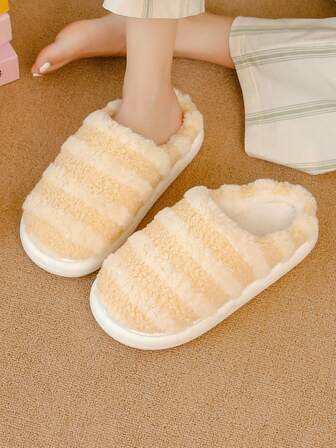 女士保暖内衬厚拖鞋，男女通用室内家居防滑保暖鞋，冬季适用