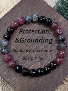 Vòng tay đá Garnet, Obsidian và Labradorite - Trang sức kết nối, lá chắn tâm linh và cân bằng cảm xúc, quà tặng đá quý dạng hạt phong cách Boho, phù hợp cho cả nam và nữ (Hồng/Đen/Xám) - Trang phục thường ngày - Nhiều màu 2 - Xem 5