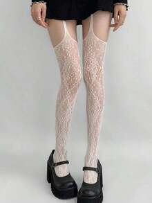 1 Pair Women's Dark Gothic Spider Web Jacquard Fishnet Tights, Suitable Halloween S5Y7 - 白色 - 查看 6