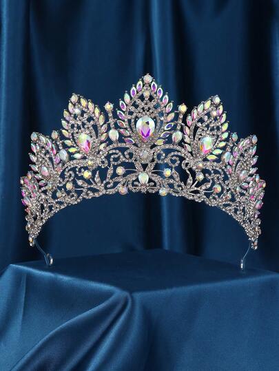 1件新娘金色白色水钻水晶合金奢华皇冠头饰，适合婚礼、生日、派对、拍照、情人节配饰