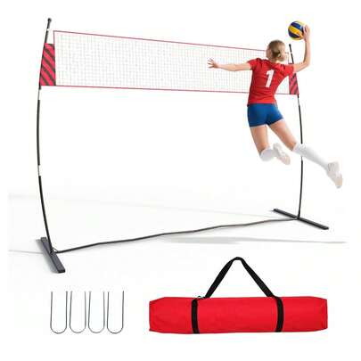Tragbares 12 Fuß Volleyball-Trainingsnetz-Set – Volleyballnetz für draußen und den Garten mit schnellem Aufbau, langlebigen Fiberglasstangen, reißfestem 3-lagigem Netz, Tragetasche inklusive