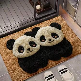 1件可爱卡通熊猫超细纤维浴室地垫，防滑超柔软，可作浴室地垫、门垫、吸水地垫，可机洗，低绒毛，TPR背衬，针织面料，适用于浴室、卧室、厨房、玄关、室内外，浴室配件及装饰，完美的乔迁新居礼物，厨房地垫