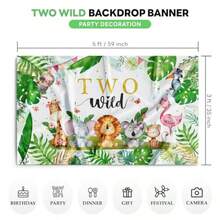 D Two Wild Birthday Party Decorations Plies For Baby Boys Girls  Animal 2nd Backdrop Banner Background Jungle Boy 2nd Birthday Party Baby Shower Decorations Photography Background 5x3ft - 多色綠色 - 查看 2