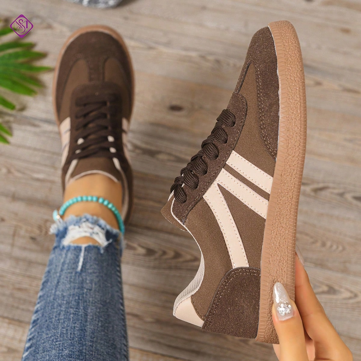 Zapatillas deportivas casuales y versátiles para mujer con detalles a rayas blancas, moda atractiva, cómodas y duraderas con suela de goma suave, tr