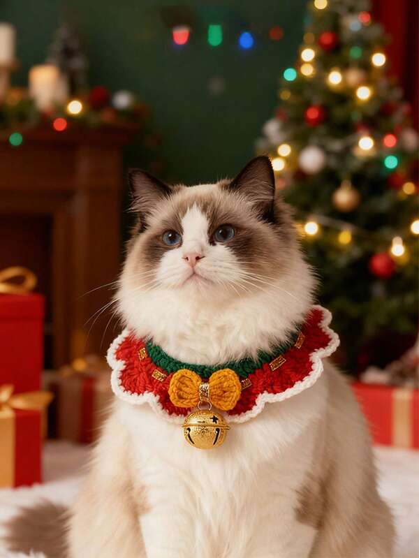 1 pieza Collar de mascota tejido a mano, Bufanda navideña tejida linda para gatos, Adecuado para gatos, Decoración para perros, Accesorios navideños para mascotas