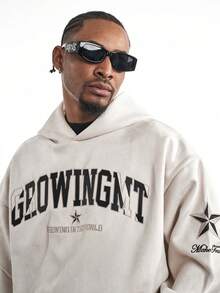 MT99 男士休闲仿麂皮绒刺绣杏色连帽衫，街头潮流，酷炫服饰系列 - 杏色 - 查看 3