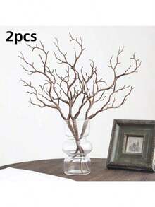 2pcs Artificial Coral & Antler Branch Set - Gothic Halloween Decor - Plastic Flowers For Indoor/Outdoor Spooky Landscape