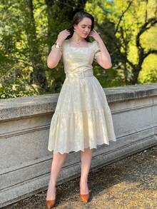 LESE MIDI PLAIN DRESS ELEGANT CASUAL FASHION WOMEN'S DRESS - Cream - View 3