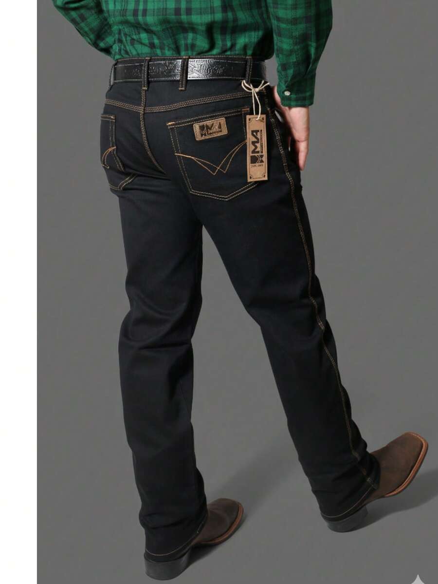 Men's Country Pants Texas Style Jeans With Elastane For Rodeo. Everyday Use With Boots. - 黑黃線 - 查看 1