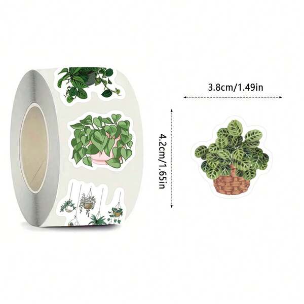 500 piezas Pegatinas de plantas, rollo de pegatinas estéticas de dibujos animados lindos, autoadhesivas, para cortar, scrapbook, tarjeta, sobre, manual, taza de agua, diario, regalo, suministros para fiestas (etiqueta de 1 pulgada/10 diseños), útiles escolares, regreso a clases