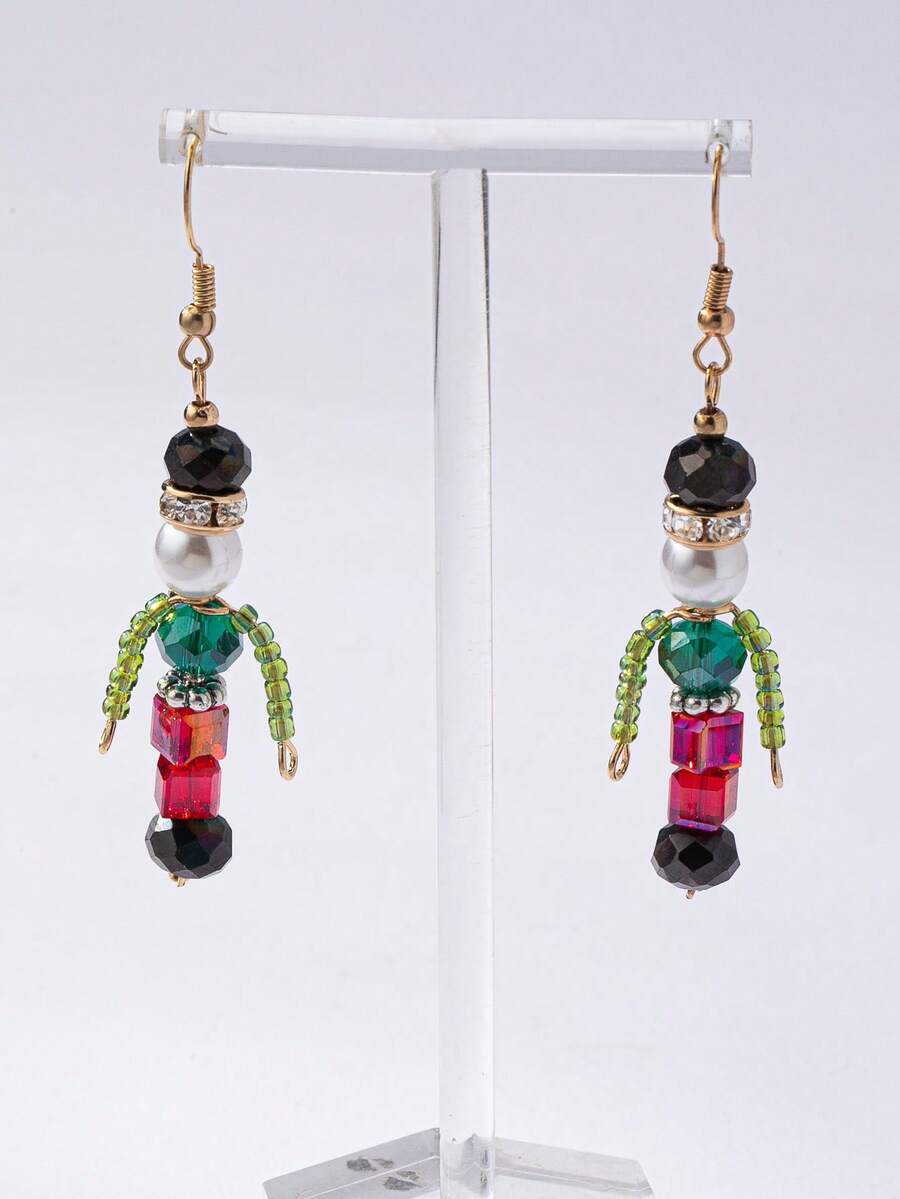 1 Pair Handmade Crystal Christmas Nutcracker Dangle Earring, Women Fashionable Winter Holiday Jewelry Gift