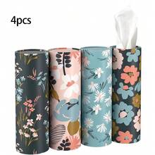 4pcs/1pc Car Tissue Box, Compact Round Car Paper Towel Holder, Floral Pattern, Easy To Use Car Tissue Dispenser - Multicolor - View 11