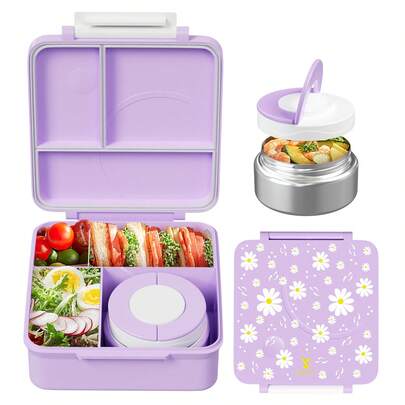 Termo para sopa de 9 onzas, caja bento a prueba de fugas, 4 compartimentos, aislamiento térmico para la escuela, la oficina, los viajes y los picnics