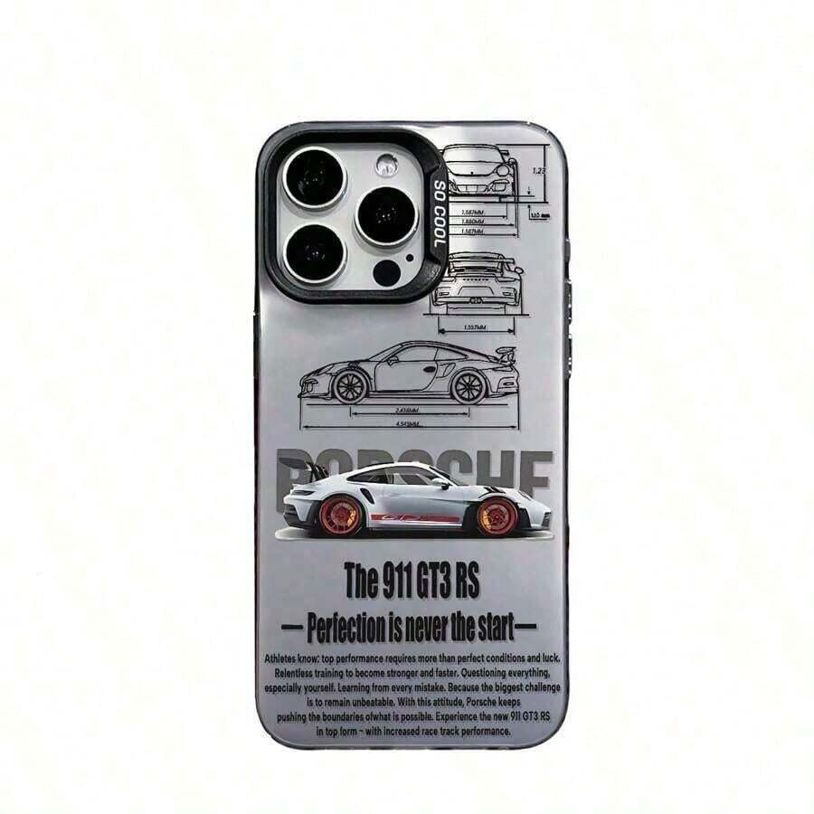 HANCAI Funda de teléfono con diseño de coche deportivo apta para 16, 15, 14, 13, 12, 12 Pro Max, con cubierta trasera mate anti-caídas - Negro - Ver 1