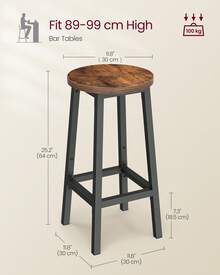 Bar Stools Set Of 2, Kitchen Stools, Bar Chairs With Metal Frame And Footrest, Easy To Assemble, For Kitchen, Living Room, Dining Room, Rustic Brown And Black/Greige And Black - Brown - View 4