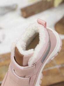 1 双儿童高帮平底舒适保暖保暖内衬雪地靴，户外防滑耐用雪地鞋登山靴，适合冬季户外日常活动 - 粉色 - 查看 8