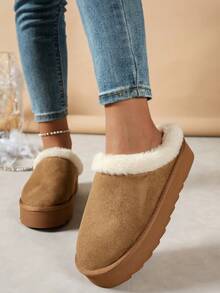New Autumn/Winter Women Casual Soft Comfortable Warm Slippers, Suitable For Indoor And Outdoor Wear, Closed Toe And Heel, Thick Sole - Brown - View 9