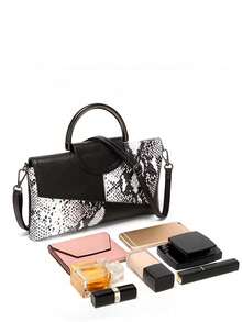 Luxury PU Leather Crossbody Bag, Fashionable Versatile Women's Handbag, Personalized Chic Crocodile Pattern Clutch - Black - View 3