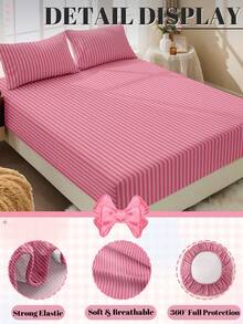 1 Stück Spannbetttuch, Bettwäsche, Matratzenauflage, weicher & bequemer Matratzenschutz, Heimdekoration, rosa gestreiftes minimalistisches Spannbetttuch, ohne Kissenbezug, geeignet für Einzelbett, Doppelbett, Queensize, Kingsize Bett, Bettwäsche-Geschenk, maschinenwaschbar, Sofabezug, Oeko-Tex - Verschiedenfarbig - Übersicht 6