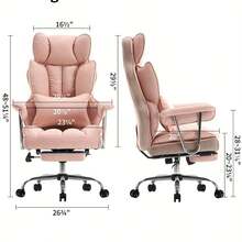 Pink Faux Leather Executive Office Chair With Leg Rest And Lumbar Support - Efomao Big And Tall 400LBS Computer Chair - Gray - View 3