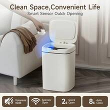 LOVEWE 1-Piece Smart Trash Can (Motion Sensor Auto Open/Close), Odor-Proof & Quiet For Kitchen/Bathroom - 1 miếng - màu trắng - 4,23 gallon - Xem 2