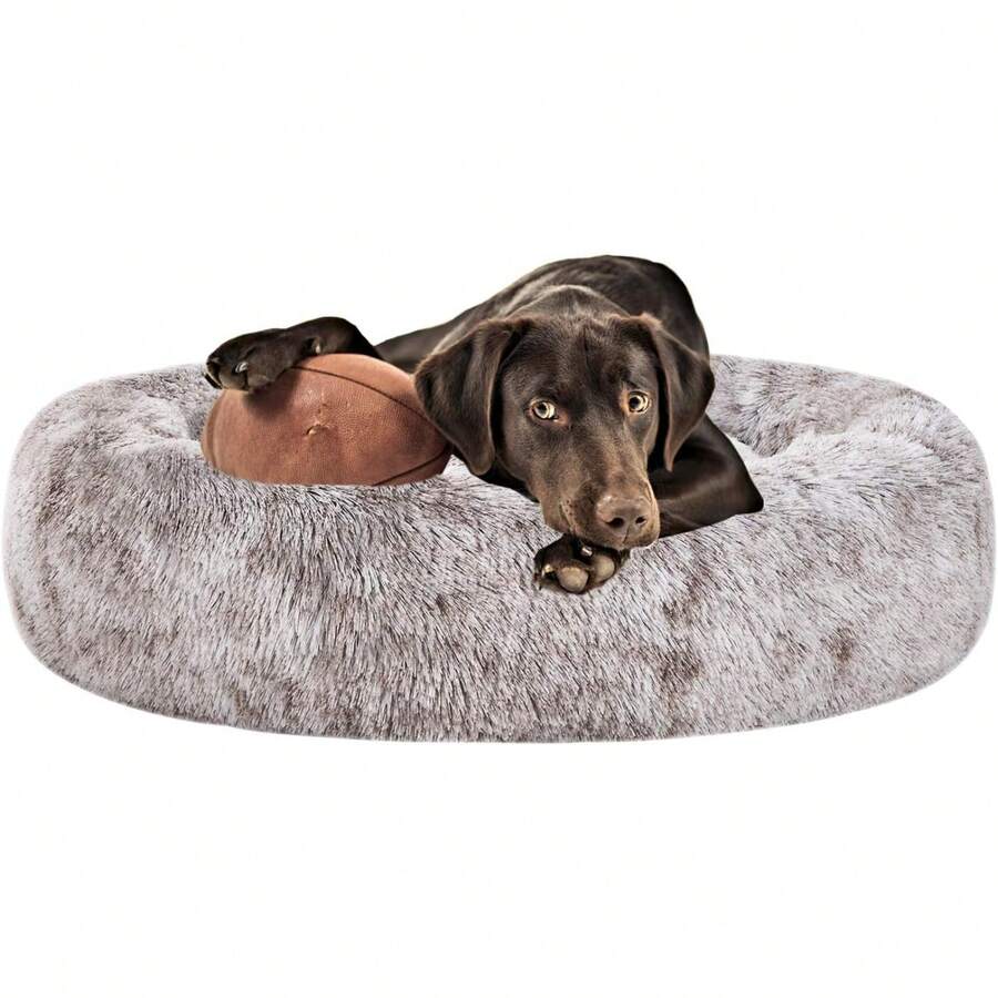 Oval Calming Donut Cuddler Dog Bed, Shag Faux Fur Washable Round Pillow Pet Bed For Small Medium Dogs (XXL(43"X34"X8"), Light Brown), Popular In 2025 - Nâu nhạt - Xem 1