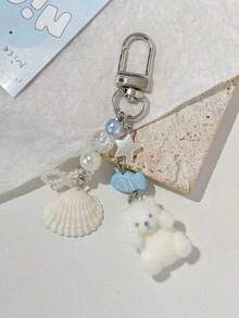 1pc Unisex Cartoon Flocked Small White Bear Keychain, Cute Shell Small Accessory, Student Personalized Phone Case Bag Pendant - Nhiều màu 3 - Xem 3