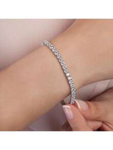 MDFUN 18 Karat Weißgold beschichtetes Tennis Armband und 6mm Kubikzirkonia Ohrringe Set, 3mm runde Kubikzirkonia für Frauen und Männer