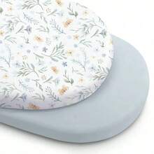 婴儿床弹力床单，男女宝宝通用，柔软透气，适用于椭圆形摇篮、摩西篮和长方形床垫。