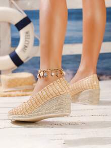 2025 New Plaid Sexy High Heels, Fashionable Hollow-Out Stone Texture Patent Leather Vacation Shoes - Apricot - View 6