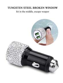 1pc Pink New Bling USB Car Charger 5V 2.1A Dual Port Fast Adapter Car Decor Car Rhinestone Car Accessories Interior For Woman - Pink - View 4