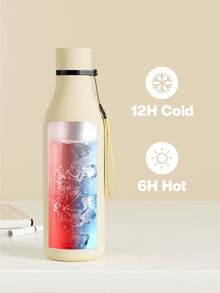 Meoky 17oz Frosted Sports Flask With Removable Strap – Cola-Shaped Stainless Steel Water Bottle, Leak-Proof Double-Wall Insulation, 12-Hour Cold Retention, Ideal For Gym, Travel, School & Outdoor Use - Beige - View 3