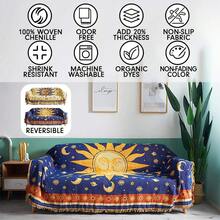 Sun And Moon Stars Hippie Throw Blanket Celestial Tapestry Doublesided Reversible Woven Cotton Home Decor Bedding Chair Couch Recliner Cover Loveseat Rug Oversized Tassels Blue Yellow 91x71